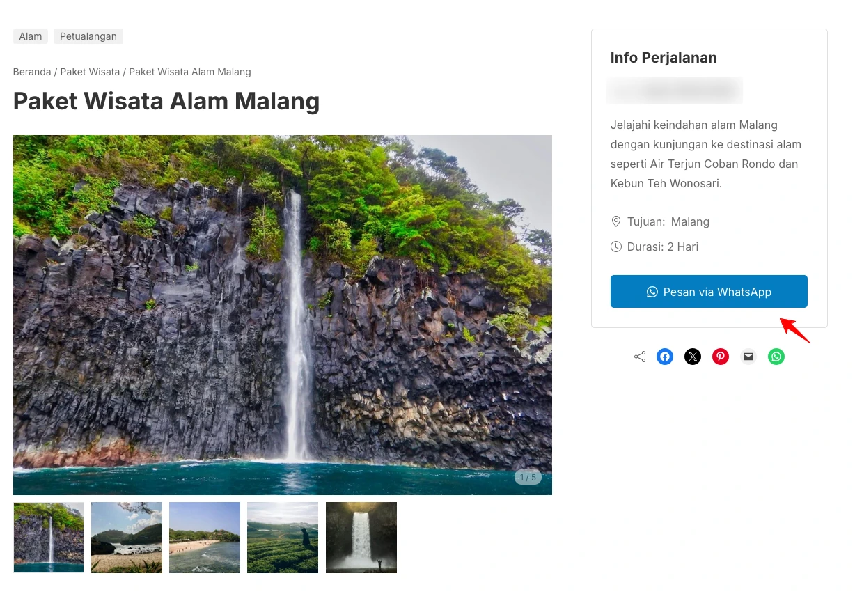 booking paket wisata melalui whatsapp